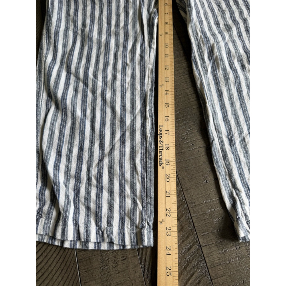 For Cynthia Pants Size L White Blue Striped Linen Blend - Picture 7 of 7